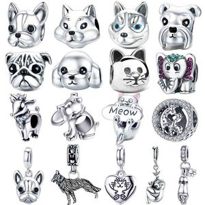 Husdjur hund passform europa armband pärlor 925 sterling silver shiba inu wolf monkey charm deer elefant katt smycken gör