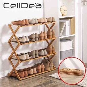 CellDeal 3/4/5/6 Lager Bambu Skåp Skåp Fällbar Skophylla Hem Arrangör Hållare Skor Storage Rack Shoe Shelf 210609