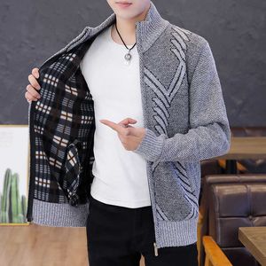 Koreański Styl Cardigan Mężczyźni Sweter Odzież Grey Mens Sweter Oversized Dzianiny Cardigan Wzór ciepłe ubrania dla mężczyzn 3XL 210601