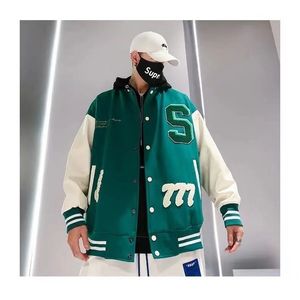 Lente En Herfst Hiphop Patchwork Emrboid mannen Letterman Baseball Bomberjack Uninsex Paar Stadion Jas Straat 220301