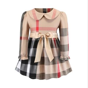 Baby Mädchen Prinzessin Kleid Frühling Herbst Kinder Plaid Langarm Kleider Drehen-unten Kragen Mädchen Röcke Kinder Kleidung