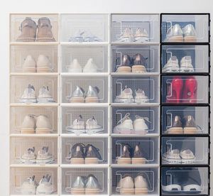 2021 new Transparent Enlarged Shoe Box Foldable Storage Plastic Clear Home Organizer Stackable Display Superimposed Combination Shoes Containers Cabinet Boxes