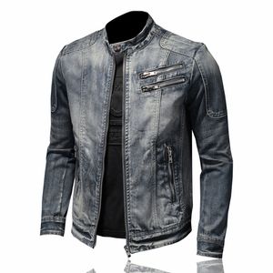 Jaqueta jeans para motocicleta masculina, jaqueta vintage de cowboy para primavera e outono com zíper oblíquo, casaco plus size