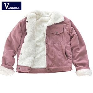 Vangull corduroy mulheres acolchoado jaqueta grossa veludo jaqueta inverno quente sólido outerwear manga comprida vintage mulheres casaco 211109