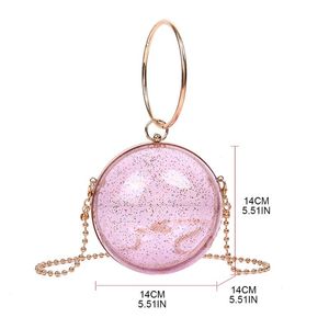 Aftonväskor Round Ball Clear Purse Acrylic Box Kopplingsväska Transparent Stadium Godkänd Crossbody Shoulder Handväska för Kvinnor K5da