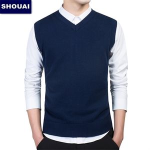Men's vest sweater casual style wool knitted business men's sleeveless 4XL SHOUAI dark gray black blue light 211006