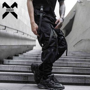 Tactical Cargo Spodnie Mężczyźni Harajuku Streetwear Funkcja Spodnie Wstążki Multi-Pocket Spodnie Elastyczny Hiphop Mężczyzna WB283 H1223