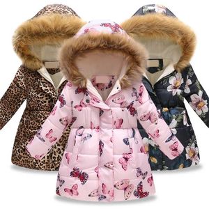 Ragazze Piumini caldi Giacca in cotone Bambini Stampati Capispalla spessa Abbigliamento per bambini Autunno Inverno Cappotti con cappuccio per bambini 211204