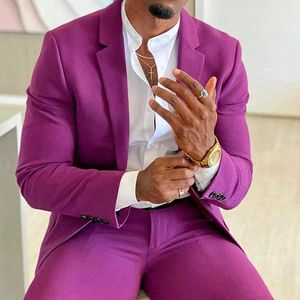 Purple Prom Men Suits for Singer Club 2 piece Custom Wedding Tuxedo Casual Man Fashion Clothes Set Jacket with Pants New Arrival X0909