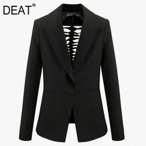 Primavera primavera moda casual preto manga comprida oco-out fino cintura alta blazer casaco para mulheres sf199 210421