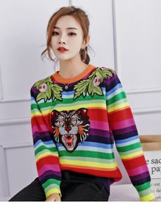 Makuluya Bunte Streifen Strickwaren pullover Frauen Straße Herbst Winter Frühling Hohe Qualität Stickerei Weibliche Tops QW