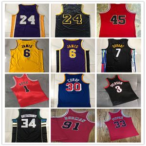 Camisas de basquete com costura grossa Man MitchellNess Retro Mesh Durant Curry Antetokounmpo 6 James 45 23 Michael Mamba KB #8 #24 Iverson Pippen Rodman McGrady