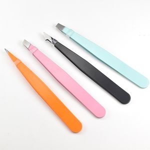 Eyebrow Tweezers Stain Steel Slanted Tip Face Hair Removal Clip Brow Trimmer Cosmetic Beauty Makeup Tool Accessories 4 Colors Pink Black