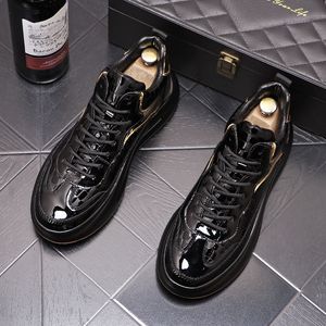 Primavera outono lace-up confortável vulcanizada botas casuais altos homens esporte sapatilhas de couro britânico estilo preto vestido de casamento sapatos E38