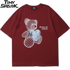 Hip Hop Streetwear T-shirt Kalp Ayı Mektup Baskı Tshirt Erkekler Moda Yaz Harajuku Pamuk Kısa Kollu T Gömlek Tops Tees 210716