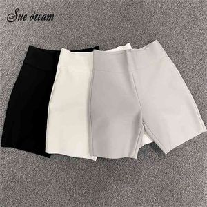Högsta kvalitet kändis grå svart vit elastisk rayon bandage kort byxor mode bodycon shorts sport 210714