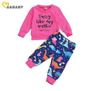 3M-3Y Toddler Infant Baby Kid Girls Clothes Set Letter Tops Cartoon Dinosaur Pants Outfits Children Autumn 210515