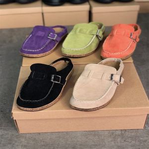 2021 Summer Women Scuffs Booties Round Toe Fashion Flat Leather Sandal 5 Colors Beach Slipper Womens Casual Shoes big size 35-43 W5