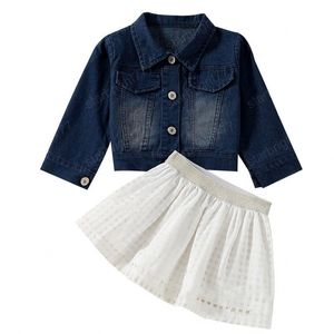 Çocuklar Giyim Setleri Kız Kıyafetler Çocuk Denim Ceket Tops + Kısa Etekler 2 adet / takım Bahar Sonbahar Kore Versiyonu Bebek Giysileri
