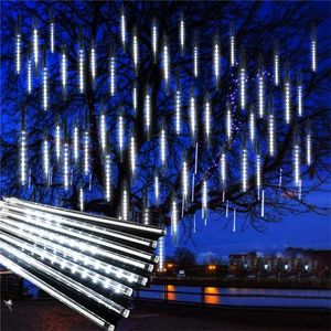 Luci doccia meteoriche 30 cm 8 tubi 192 Luci a corda di pioggia che cadono a LED per giardino esterno casa natalizio per feste di Natale 211104