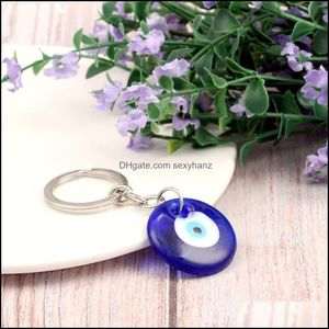 Key Rings Jewelry S2513 Fashion Turkish Symbol Evil Eye Ring Vintage Glass Blue Keychain Drop Delivery 2021 Jziud