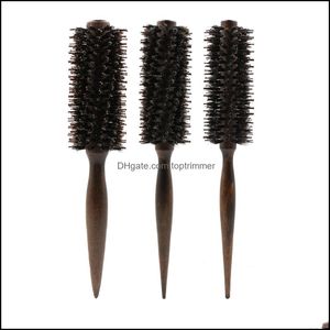 Brushes Care & Styling Tools Productsbarber Salon Round Roller Wood Brush Boar Bristle Nylon Curly Hair Comb With Long Handle Drop Delivery