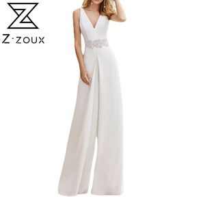 Wholesale plus size rompers resale online - Women Jumpsuit V Neck Sleeveless Backless Sexy Rompers Womens Wide Leg High Waisted Woman Plus Size