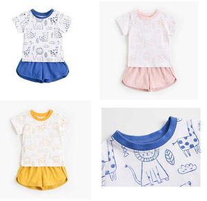 Meninas Dos Desenhos Animados Impressão T-shirt + Calças Set Verão 2021 Crianças Roupas Boutique 0-3t Crianças Mangas Curtas Tops de Algodão 2 Pc Suit