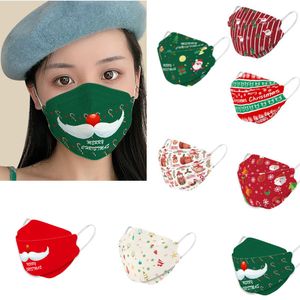 Noel Baskı Maskesi Dokunmamış Kumaş 3D Stereo Tek Kullanımlık Kırmızı Kar Tanesi Ren Geyiği Sakallı Tasarım HH21-824