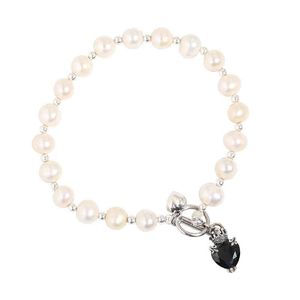 Proste i Lekkie Luksusowe Dign 925 Sterling Sier Black Love Natural Pearl Damska Bransoletka