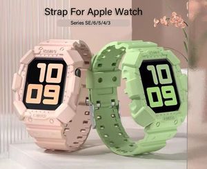 Case + Transpareent Silikonremmar Sportband för Apple Watch 44/42/40 / 38mm BRAP Bracelet Iwatch Series SE 6 5 4 3 Camouflage WatchBand