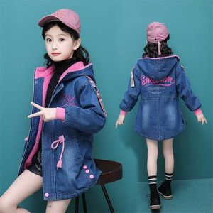 Flickor Jackor Vinter Tjock Cowboy Coats Lambull Barn Ytterkläder Berber Fleece Girl Denim Long Jacket Kids 211204