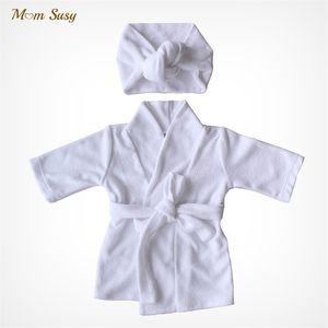 Född Baby Boy Girl Robe Set 100% Bomull Towduk Terry Spädbarn Badrock Hooded Sleekrock med Headwear Home Suit 0-2Y 211109