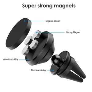 Mini Metal Alloy Material Cellphone Holder Air Vent Strong Magnetic Car Mount Stand Holders 360° Rotation for Smartphones