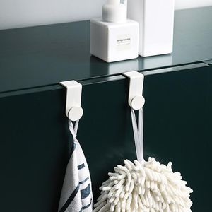 Hooks & Rails 2Pcs Creative Cupboard Door Hook Kitchen Punching-free Strong Seamless Back Storage Rack Bathroom White Organizer