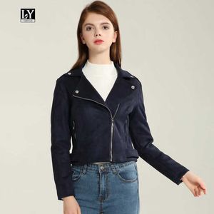 Ly Varey Lin女性秋冬スエードのフェイクレザージャケットオートバイジッパーバイクコートピンクレッドブラックパンク女のoutwear 210526