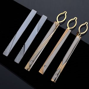 Men's Metal Necktie Tie Clips Bar Crystal Formal Dress Shirt Wedding Ceremony Gold Party Fashion Smooth Clasp Pin Gifts