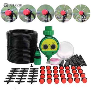 Mikiakie 25m AUTOMATYCZNY MICRO DRIP System nawadniania Plant Self Sealing Zestawy z Garden Water Timer Regulowane Drippers 210809