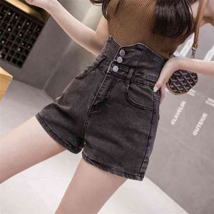 Черные короткие брюки одежду сексуальные женские джинские джинсовые шорты женские высокие талии летняя мода широкая нога корейский повседневный винтаж 210719
