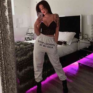 Deeptown Sweat Pants Women Joggers Stop Looking At My Dick Sweatpants Hip Hop Print High Waist Trousers Cotton Hippie 210915