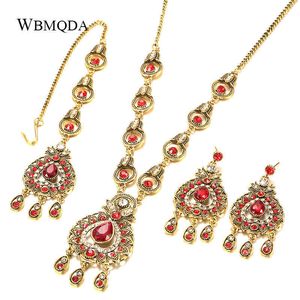 Jewelry Sets Luxury designer Bracelet 3 Pcs/lot Vintage Bohemian Indian Bridal Blue Red Peacock Prestige Necklace Earrings For Women Ethinc