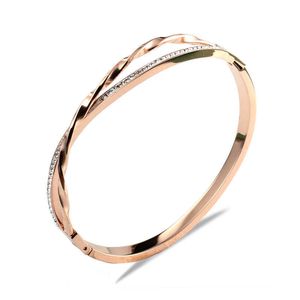 New Arrival Hot 316 Ze Stali Nierdzewnej Rose Gold Crystals Spring Bangle Bransoletki Nikiel Bezkołowy Biżuteria Dla Kobiet Prezent Dla Kochanka Q0722