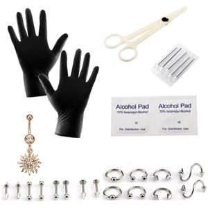 Andra 1set Body Piercing Tools 5Style Professional Tool Kit Steril Belly Ring Needle Sets Brosk smycken