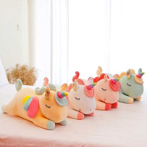 Soft Cute Rainbow Style Plush Unicorn Toys Wings Angel Animals Horse Chair Cushion Children Baby Cushion Birthday Gifts 210611