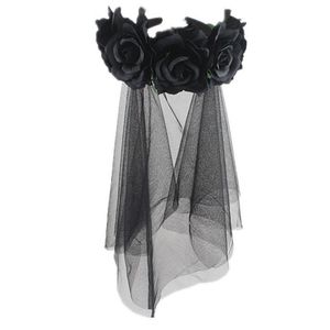 Halloween party headband simulation rose flower black mesh carnival head buckle hair accessories free ship 200pcs