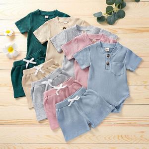 Kinder Kleidung Sets Mädchen Jungen Einfarbig Outfits Säugling Kleinkind Strampler Tops + Shorts 2 teile/satz Sommer Mode Boutique Baby Kleidung