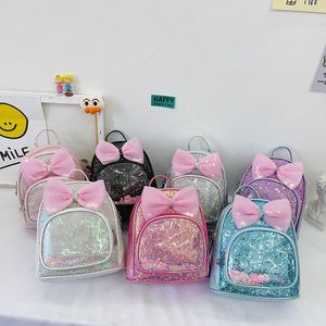 子供用バッグ女の子バックパック弓スパンシンベビーキッズスクールバッグレザーファッションサッチェルブックレースクリアかわいいアクセサリー