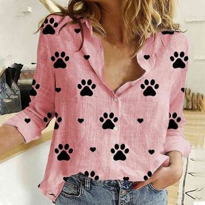 Summer Fashion Woman Blouses Spring Long-Sleeved Lapel Kawaii Dog Print Button Top Women's Shirt Loose Plus Size Ladies Clothes H1230