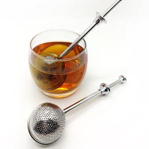 Tea Ball Push Tea Infuser Loose Leaf Herbal Teaspoon Silter Filter Diffusor Hem Kök Bar Dryckesverktyg Rostfritt Stål DH5885