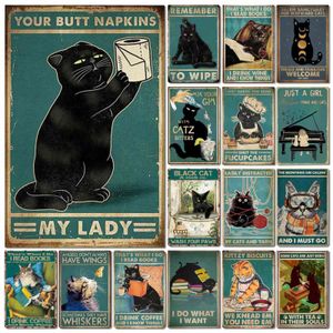 Cute Black White Cat Retro Metal Poster Vintage Tin Signs Home Living Bedroom Toilet Stair Wall Decor Tin Plaques Iron Painting H1110